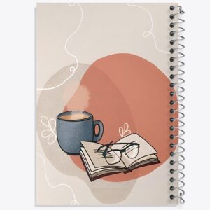 دفتر کتاب و فنجان قهوه